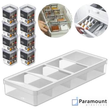 Imagem de Porta Temperos Organizador De Gavetas P/ Condimentos C/ 8 Pote Herméti