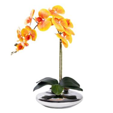 Imagem de Vaso Flor Planta Artificial Orquídea Realista - Floralis, Amarelo