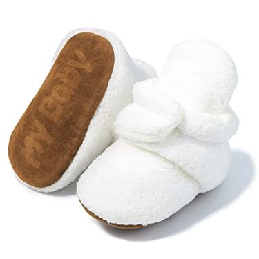 Imagem de Sawimlgy bota de algodão para recém-nascidos, recém-nascidos, menino, menino, meia pantufa, sapatos macios, antiderrapantes, botas de cano curto com garras para crianças pequenas, sapato de inverno para o primeiro andar, presente de chá de aniversário, 124 Branco, 3-6 Months Infant