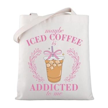 Imagem de WSNANG Sacola de lona para amantes de café gelado para presente de café gelado, sacola de compras, bebedor de café gelado, bolsa de ombro de viagem, Café gelado Tb