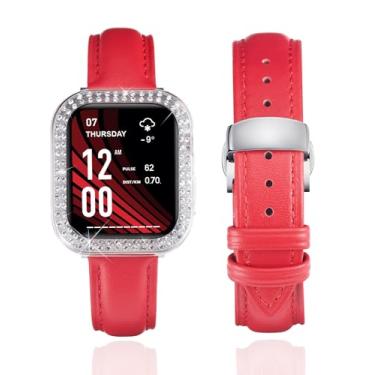Imagem de BINLUN Pulseira de couro compatível com Apple Watch séries 9/8/7/SE2/SE/6/5/4 de 41 mm e 40 mm com glitter e diamantes (40 mm, vermelho-transparente)