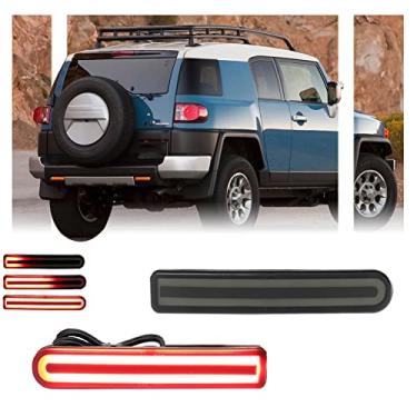 Imagem de GSOWO Luz de neblina traseira de LED com lente vermelha de 2 peças para Toyota FJ Cruiser 2007-2014, luz refletora de para-choque inferior FJ, lâmpadas de freio e sequenciais pisca-pisca-pisca - lente fumê em anel C
