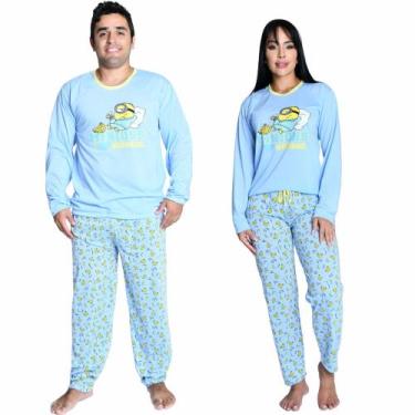 Imagem de Kit 2 Pijamas De Frio Adulto Casal Longo Feminino Masculino - Pijamas 