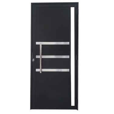 Imagem de Porta Lambril de Alumínio Preto com Puxador, Friso e Vidro Linha Venez