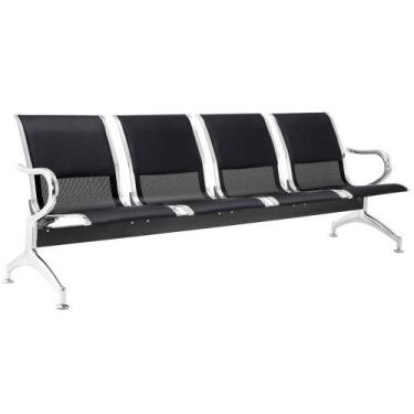 Imagem de Cadeira Longarina Preta com Estofado Preto 4 Lugares - Mak Decor