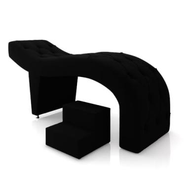 Imagem de Maca de Estética para Massagem Cílios Fixa Lash Estofada com Escada Veludo Preto G83 - Gran Belo