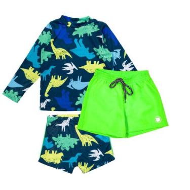 Imagem de Kit Blusa Sunga Com Proteção Uv+ Bermuda Tactel Praia Menino - Fofotin