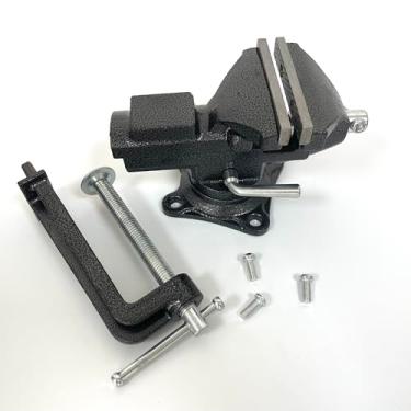 Imagem de BUYSK Torno de bancada de ferro fundido, torno de mesa de base giratória de 360°, torno de fixação combinado de dupla finalidade 2 em 1 com botão de ajuste rápido para bancada de trabalho artesanato