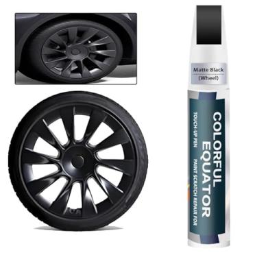 Imagem de Tinta de retoque de aro preto fosco para Tesla Model Y 50.8 cm Roda de indução, aro reparador de arranhões, caneta de tinta de freio Rash (fosco/preto acetinado)