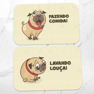 Imagem de Kit Tapetes de Cozinha Pug Comida vs Louça - Yaay
