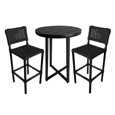 Imagem de Conjunto Bistro Gourmet Tulipa Aluminio com 2 Banquetas Pretas em Cord