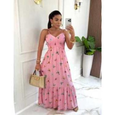 Imagem de Vestido Longo Feminino Com Bojo Estampado Borboleta Elastex - BC Girls
