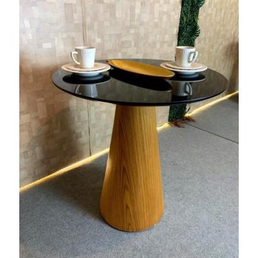 Imagem de Mesa de Jantar Cone 60 cm Base Madeira Freijó Tampo Laqueado Preto - P