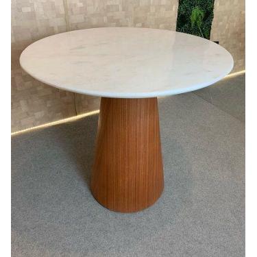 Imagem de Mesa de Jantar Cone 70 cm Base Madeira Natural Mogno e Tampo Mármore B