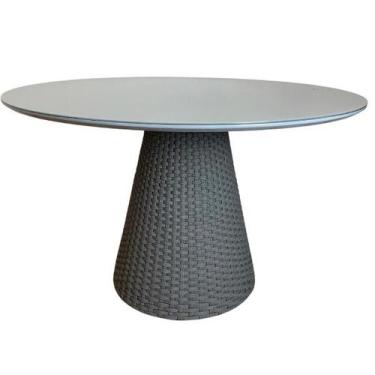 Imagem de Mesa De Jantar Cone Redonda 90cm Tampo Laqueado Cinza + Vidro Base Cor