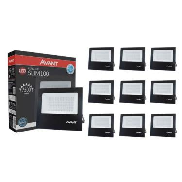 Imagem de Kit 10 Refletor Avant LED Slim 100W Preto Bivolt 6500 K - Branco Frio 