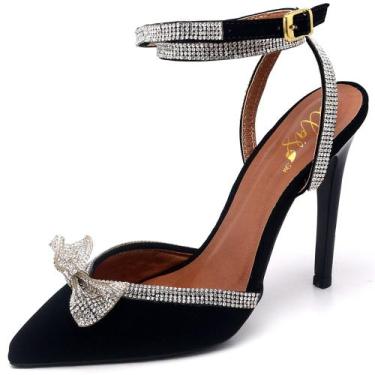 Imagem de Scarpin Salto Alto Com Strass Nobuck Preto Ella's - Ellas Online, 37, 