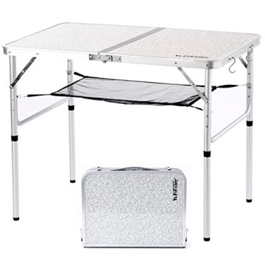 Imagem de Mesa de acampamento dobrável, mesa de alumínio de 91 cm C x 61 cm L com pernas de altura ajustável, mesa de jantar dobrável portátil leve para acampamento, piquenique, praia, churrasco de 91 cm (2 alturas 38 cm/71 cm)