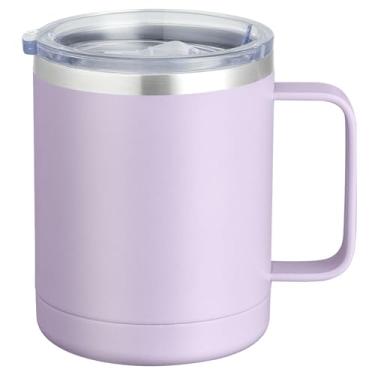 Imagem de Caneca de café com alça MEWAY, 350 ml, copo térmico de viagem de aço inoxidável com tampa deslizante, copo com isolamento a vácuo e parede dupla para bebidas quentes e frias (lilás, 1 unidade)