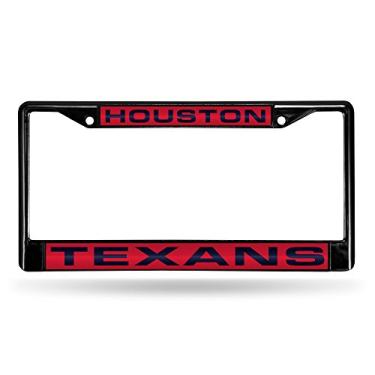 Imagem de Moldura para placa de licença cromada padrão incrustada com corte a laser NFL Rico Industries, Houston Texans, 15 x 31 cm