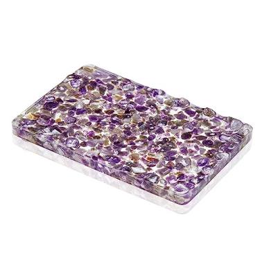 Imagem de KUHPLOVE Porta-Sabonete Retangular de Ametista Feito À Mão, Saboneteira de Pedra, para Decoração de Chuveiro e Banheiro, Bandeja de Sabão Natural para Manter O Sabão Seco, Acessóri (, Ametista)