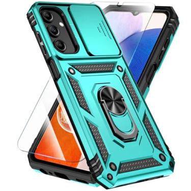 Imagem de SunStory Capa para Samsung Galaxy A15 5G com protetor de tela HD e capa de câmera deslizante e suporte de anel girado, [grau militar] capa de telefone para Samsung Galaxy A15 5G (azul-petróleo)