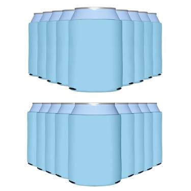 Imagem de PartyPrints 100 latas de mangas – Resfriadores de latas em branco – Manga de cerveja para latas e garrafas – Coolers de bebidas em branco – Presente de festa DIY – Coolers de latas dobráveis, Placid Blue, 100
