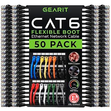 Imagem de GearIT Cabo Cat6 Patch Cat 6 Cabo Ethernet Snagless Flexível Aba Macia - Preimum Series, Preto (1,5 Pés (pacote com 50), Preto)