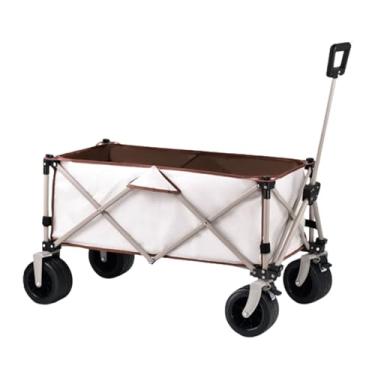 Imagem de carroça Carrinho de vagão com rodas dobrável, vagão de praia para compras com bolsa de rede, jardim, portátil, carrinho de mão, quintal e vagões para acampamento dobrável