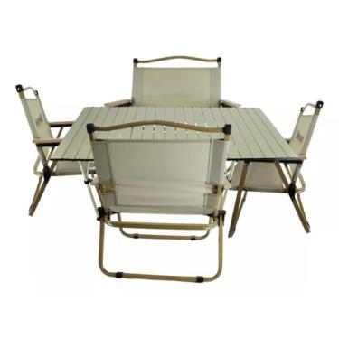 Imagem de Mesa Dobrável Portátil + 4 Cadeiras Para Camping e Lazer Conjunto Dobrável de Mesa e Cadeiras Kit Mesa