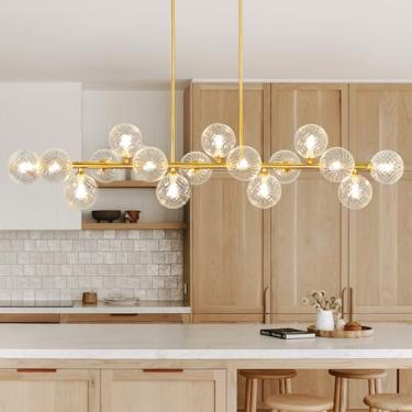 Imagem de Kwpcvz Lustre, Grandes Luzes Pendentes Ilha De Cozinha Lustres Modernos Para Sala De Jantar Vidro Transparente Lustre Linear Dourado Lustres Sputnik Lustres Sputnik Luminária Lustre De Fazenda