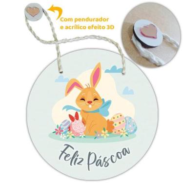Imagem de Placa Porta com Alça Feliz Páscoa Coelho Coelha Ovo Guirlanda 20cm - F