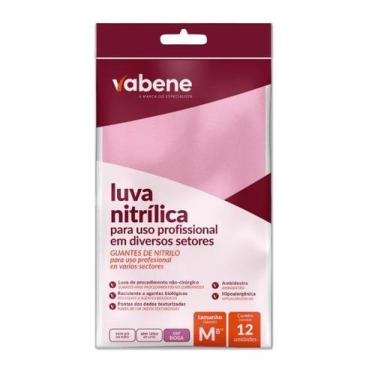 Imagem de Luva nitrilica rosa tam m pacote com 12un vabene