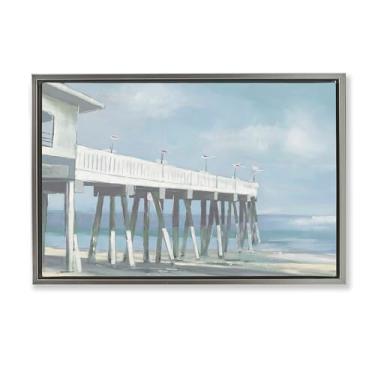 Imagem de Stupell Industries Píer estendido sobre a praia cinza flutuador tela emoldurada arte design de parede por Liz Jardine, 25 x 17