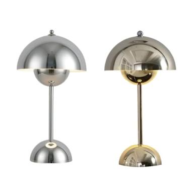 Imagem de Luminária de Mesa em Aço Inox Lampada de LED Noturna, 30 cm, Abajur Metálico Cromado, Luz Quente e Fria, Para Leitura, Estudos, Dormir, 220V