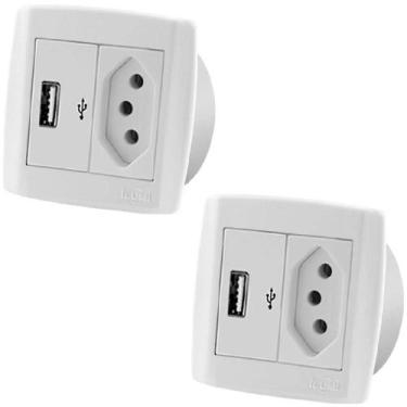Imagem de Kit Com 2 Pç Usb 2A Tomada 10A Para Móveis Ilumi Slim Branca