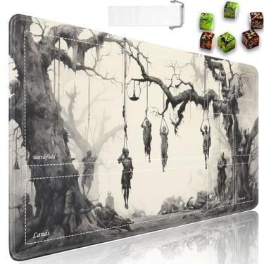 Imagem de JVGFYNKL Tapete de brinquedo TCG, tapete de brinquedo com zonas, borracha antiderrapante de 61 x 35 cm para MTG com bolsa de viagem com cordão e 6 dados, árvore da morte, esqueleto para tapete MTG