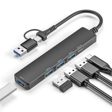 Imagem de Hub USB C 5 em 1 de alumínio, adaptador divisor USB multiportas com 1 USB 3.0, 3 portas de alimentação de dados USB 2.0 e tipo C para MacBook Pro, iPad, laptop, Dell, HP, para iPhone 16 15 e mais