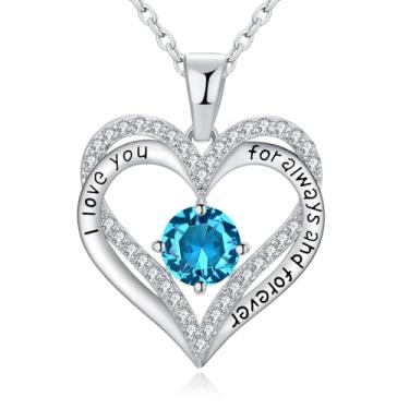 Imagem de DFUNH Colar com pingente de coração para mulheres, colar com pingente de prata esterlina 925 para meninas aniversário de aniversário dia dos namorados joias de natal presentes para esposa, namorada, mãe, Prata esterlina, Zircônia cúbica Turquesa sintética
