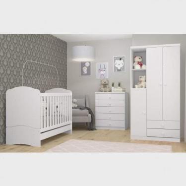 Imagem de Quarto de Bebê com Guarda-Roupa 3 Portas Cômoda e Berço 3 em 1 Lápis de Cor Espresso Móveis