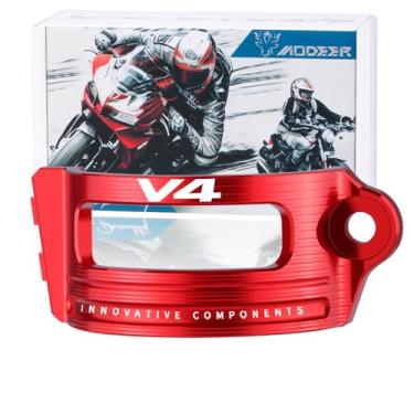 Imagem de Modeer Para Du&cati Multistrada V4 | Multistrada V4S 2021 2022 2023 2024 Motocicleta CNC Bomba de Freio Traseiro Tanque de Fluido Copo de Óleo Reservatório Tampa Acessórios (V4-Vermelho)