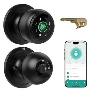 Imagem de Lockin Fechadura de porta com impressão digital 4 em 1, maçaneta inteligente com fechadura, fechadura biométrica com controle de aplicativo e chave, fechadura automática com código, fechadura de porta