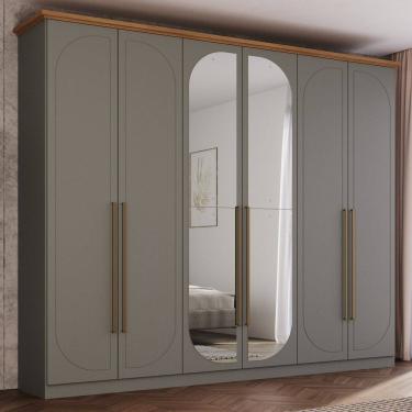 Imagem de Guarda Roupa Casal Nova York Prime 6 Portas com Amortecimento 6 Gavetas com Usinagem Espresso Móveis Cinza/Marrom
