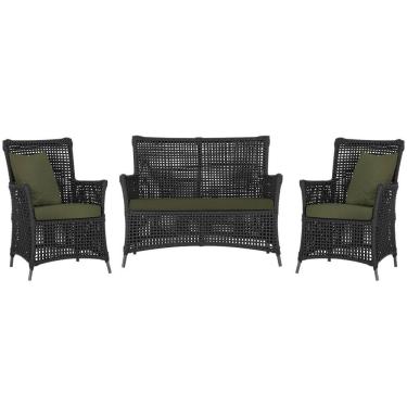 Imagem de Jogo Sofá e 2 Poltronas de Área Igapó Alumínio Pintura Preta Corda Náutica Estofado 13 Trama