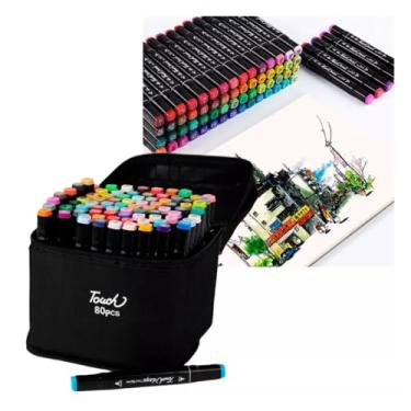 Imagem de Canetinha Touch 80 Cores - Estojo Profissional de Marcadores com Tampa Codificadas e Ponta Dupla - Conjunto De Marcador Permanente Para Crianças e Adultos para Colorir Pintar Esboçar - Linha Premium