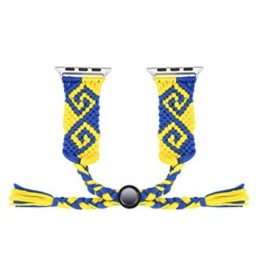 Imagem de Euler Pulseira de relógio de algodão de 2ª geração para Apple Watch séries 9 8 7 6 SE (LH-amarelo-azul escuro, 38/40/41 mm)