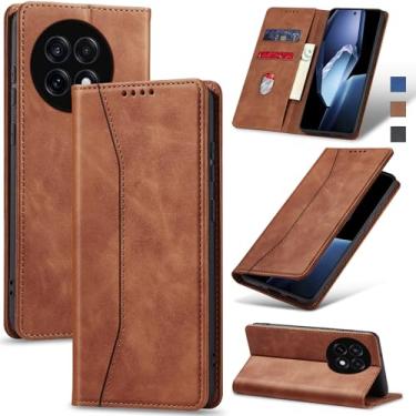 Imagem de Jasonyu Flip Carteira Capa para OnePlus 13R,Capinha Folio Magnética de Couro com Suporte para Cartão,Suporte para Chute - Protetora Durável de TPU à Prova de Choque para Telefone,Marrom