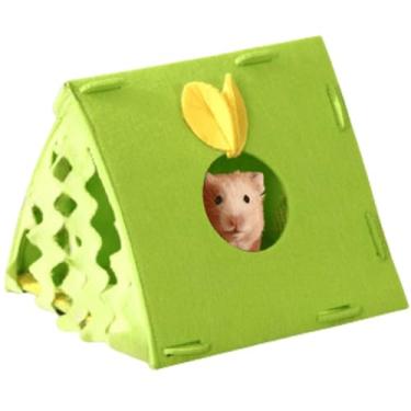 Imagem de Tenda para hamster, túnel para planador de açúcar, casa de tenda de feltro para animais pequenos, canto da floresta, cama de animal pequeno, caverna para hamster sírio, ouriço, brincar e dormir (verde