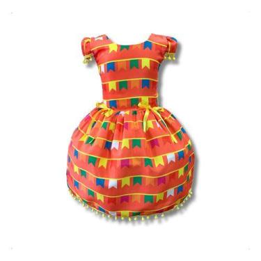 Imagem de Vestido Infantil Temático Festa Junina Vermelho C/ Bandeiras - Pequeno