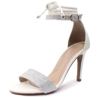 Imagem de Sandália Re&Ton Salto Fino Brilho Amarração Feminina FN14 (Branco Prata, BR, Adulto, Numérico, 39)